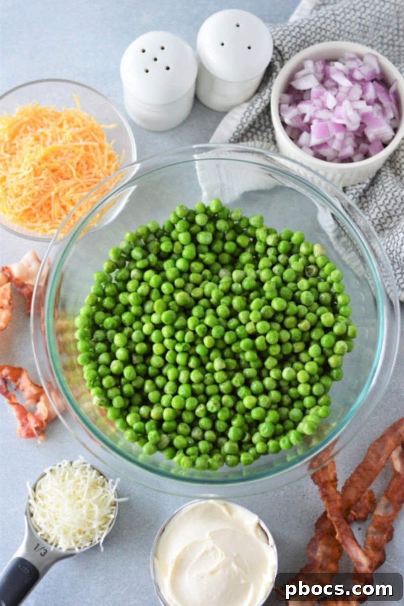 Keto-Friendly Pea Salad Delight 7 Pea salad dressing ingredients being mixed.