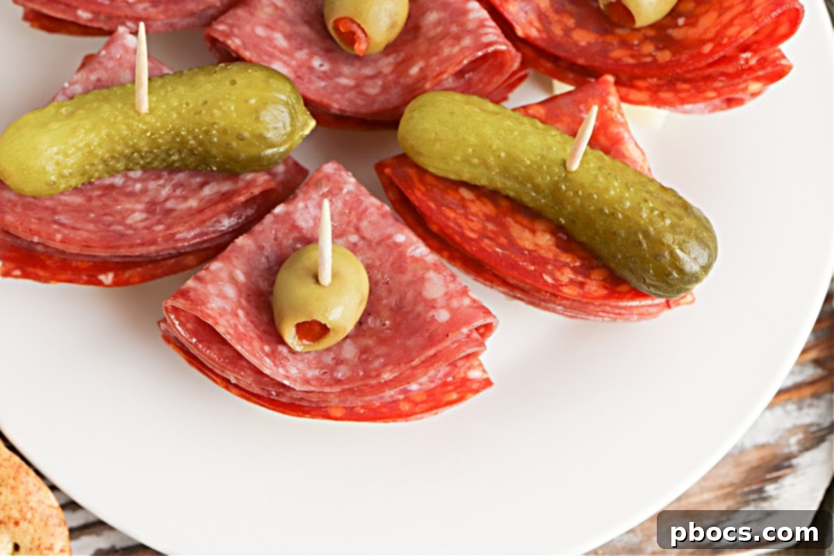 Keto Antipasto Skewers 11 Step 4: Topping Antipasto Bites with Pickle or Olive