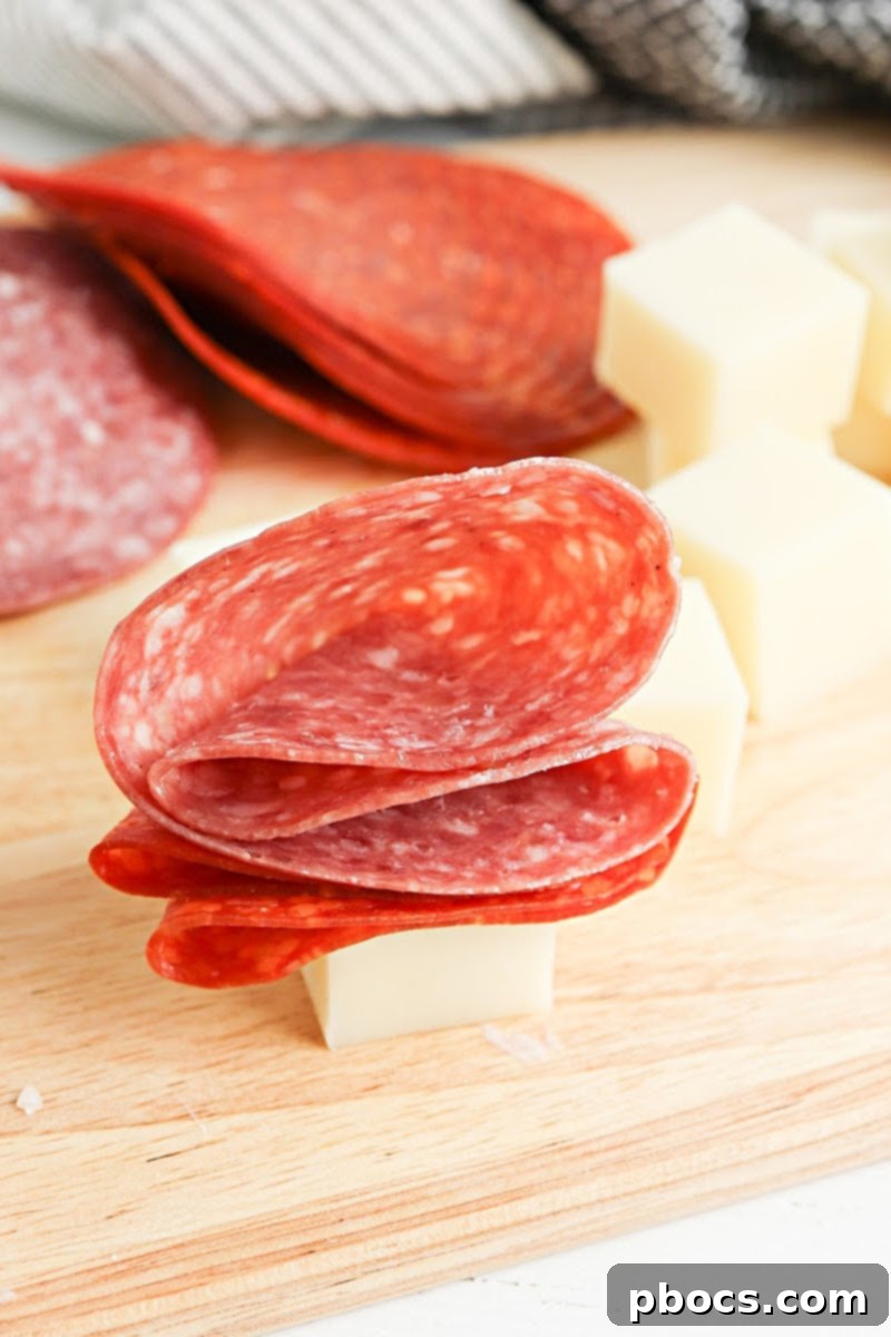 Keto Antipasto Skewers 9 Step 2: Folding Pepperoni for Low-Carb Antipasto Bites