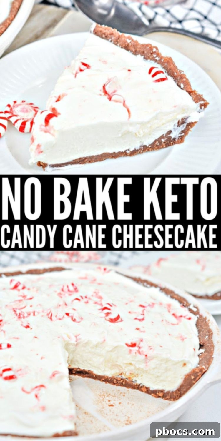 Keto Candy Cane Cheesecake pin image with hashtags