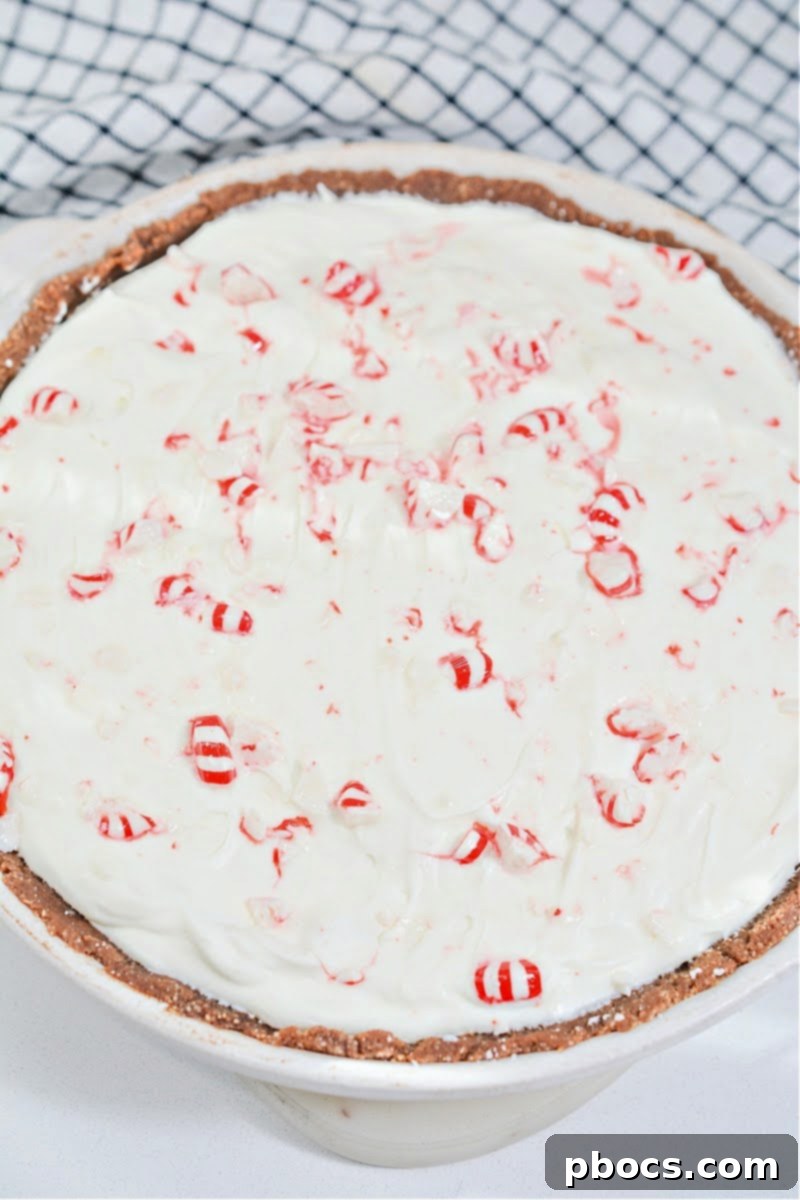 A whole Keto Candy Cane Cheesecake, ready to serve