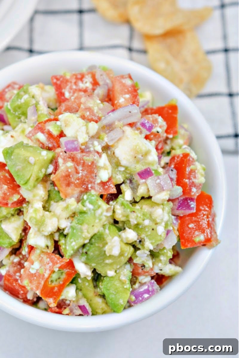 Mediterranean Avocado Feta Salsa 7 Serving of low-carb avocado feta salsa with keto cheese crackers