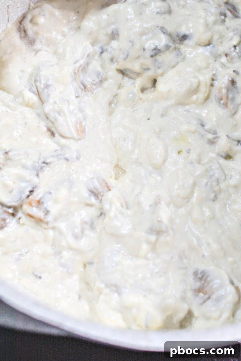 Cream cheese melting with mushrooms and garlic