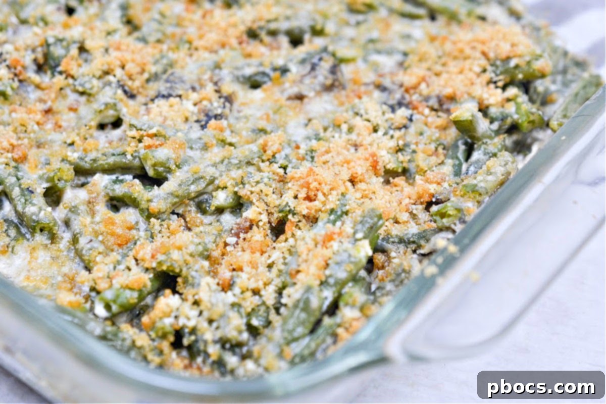 Sprinkling crispy topping over green beans