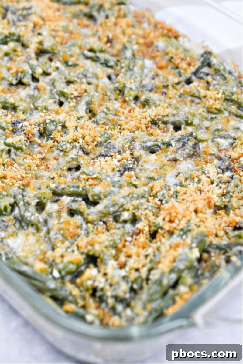 Prepared keto green bean casserole, ready for baking