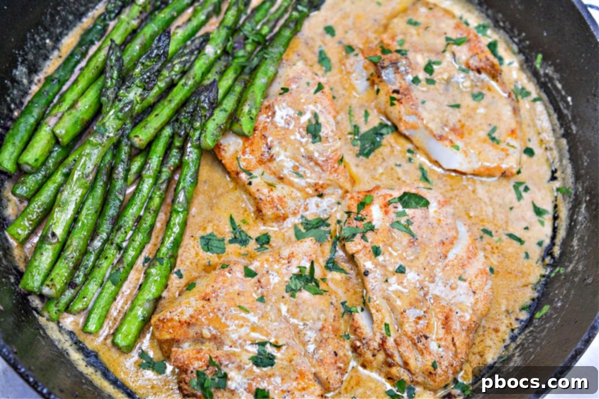 One-Pan Creamy Keto Cajun Cod & Asparagus 6 Creamy Keto Skillet Cajun Cod With Asparagus