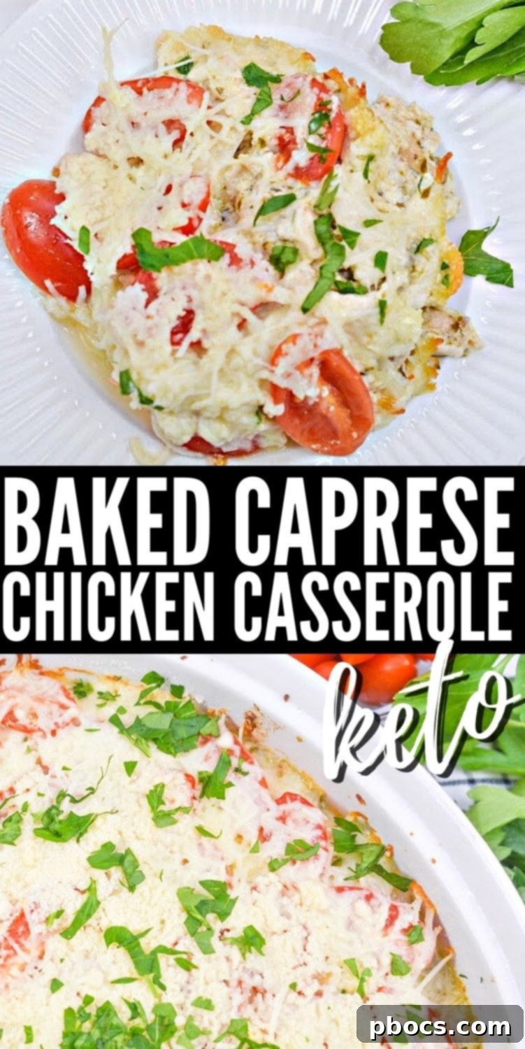 Pin Keto Baked Chicken Caprese Casserole for later!