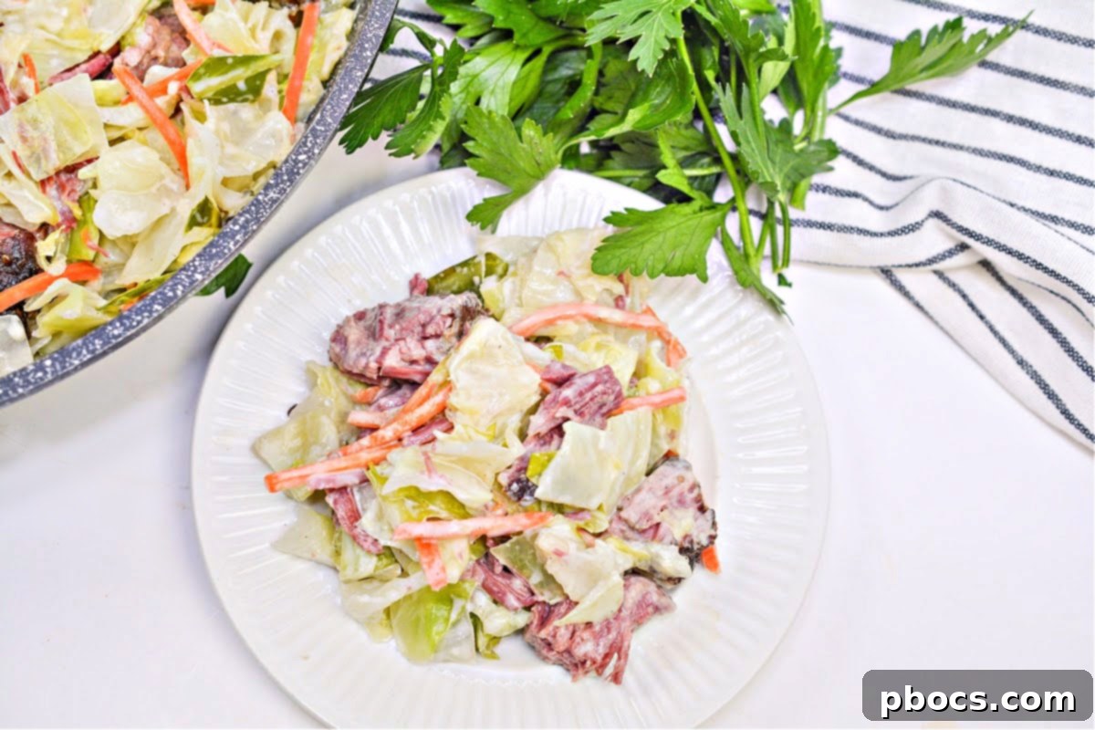 Creamy Keto Corned Beef & Cabbage Skillet