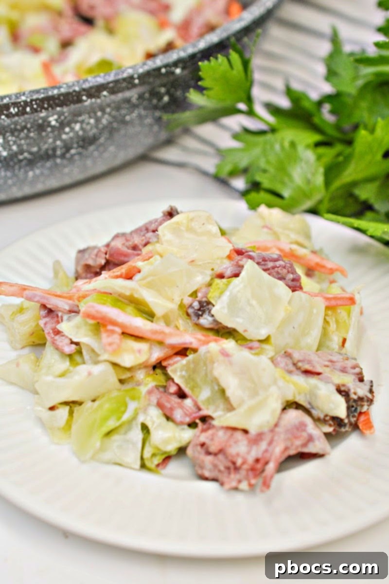Creamy Keto Corned Beef & Cabbage Skillet