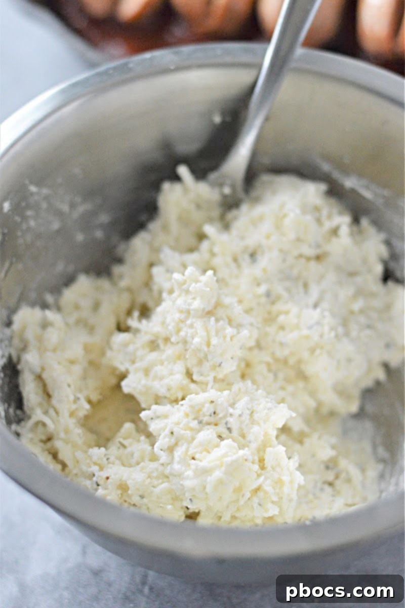 Mixing Cheese Filling for Stuffed Sausage