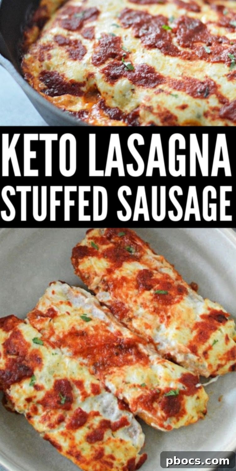 Keto Lasagna Stuffed Sausage Recipe Pin Image