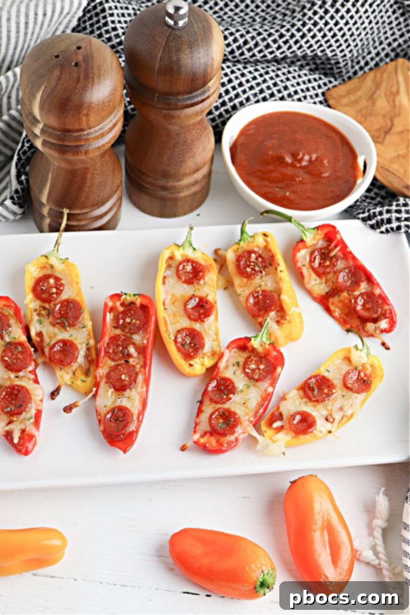 Low-Carb Pizza Pepper Poppers served with a side dish, ready to be enjoyed