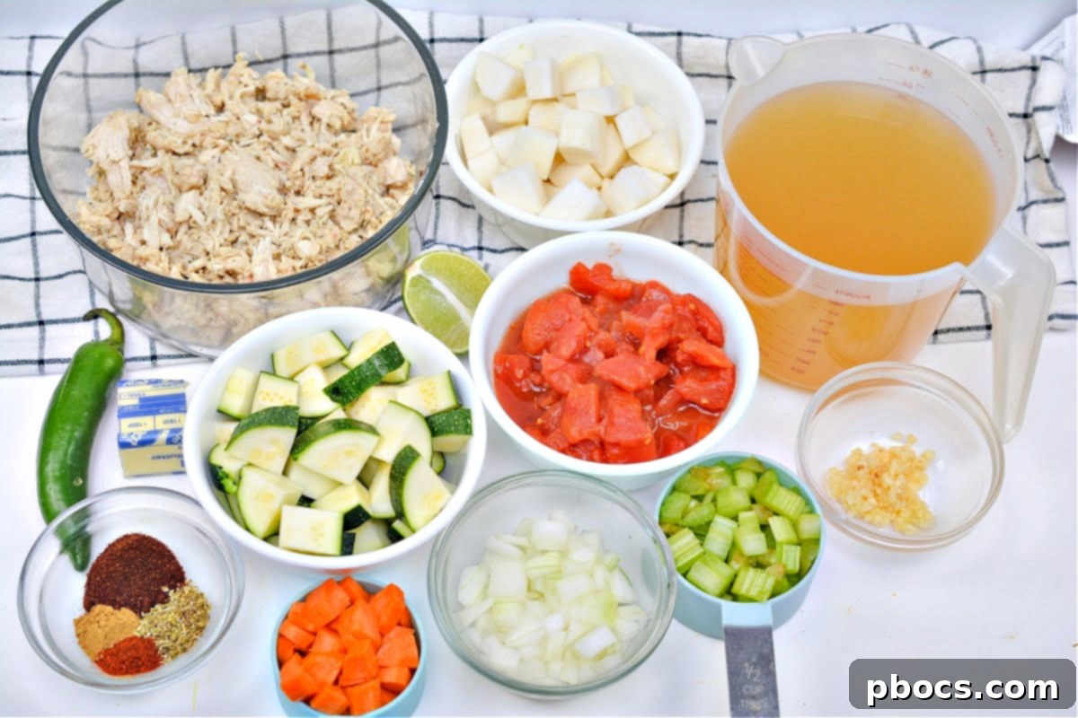 Chopped zucchini, turnips, carrots, and celery ready for the soup
