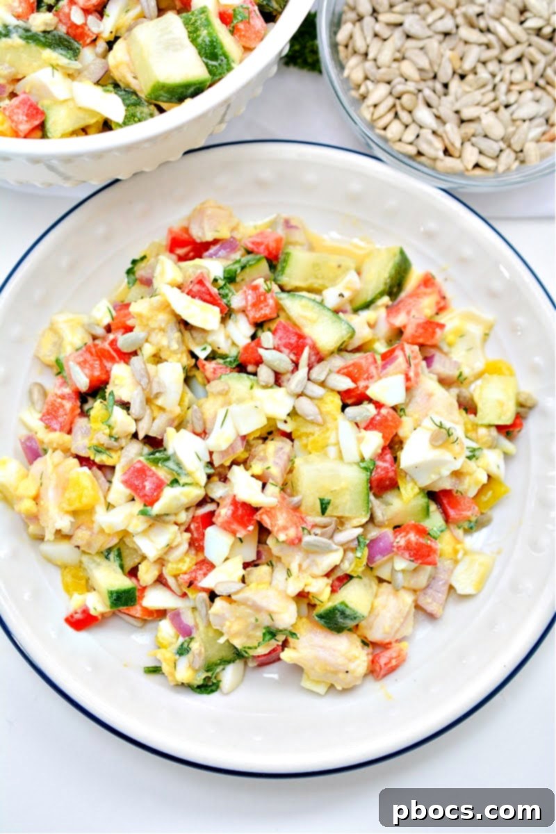 Colorful Keto TikTok Hot Girl Summer Chicken Salad with eggs, cucumbers, and bell peppers