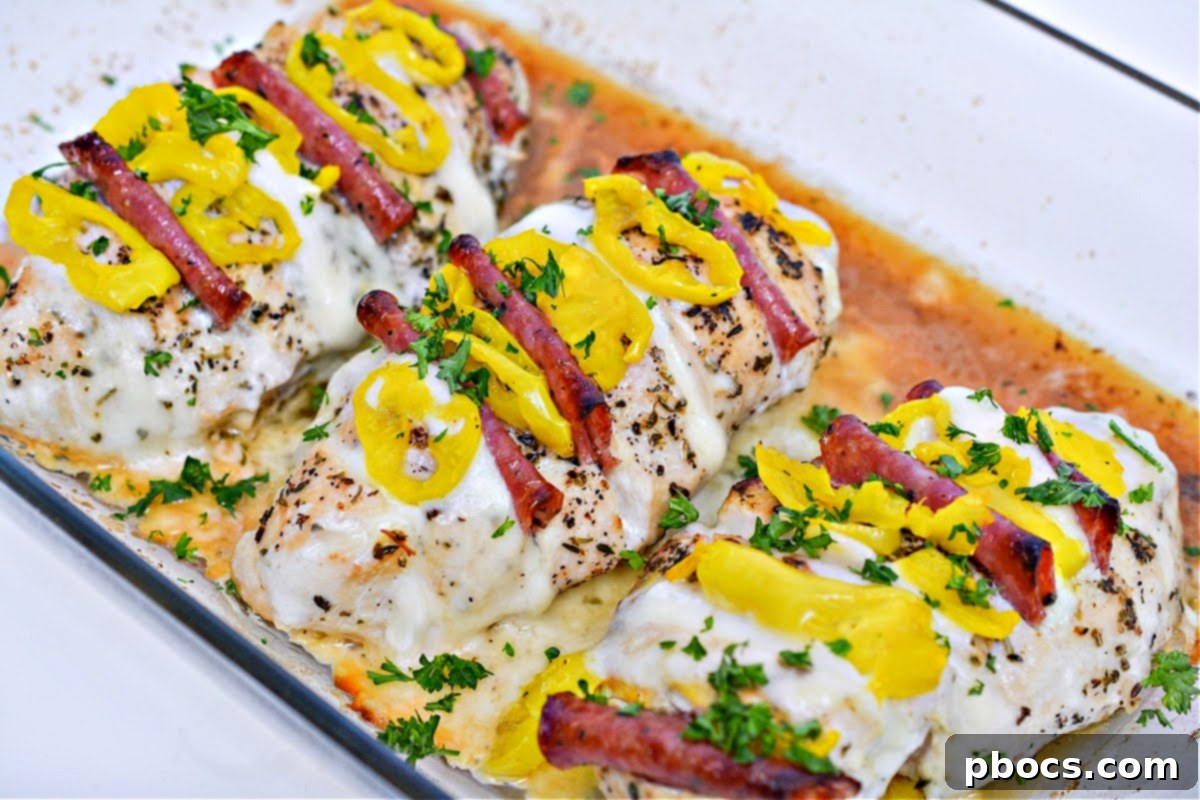 Antipasto-Loaded Keto Hasselback Chicken 14 Topping stuffed chicken with pepperoncini peppers