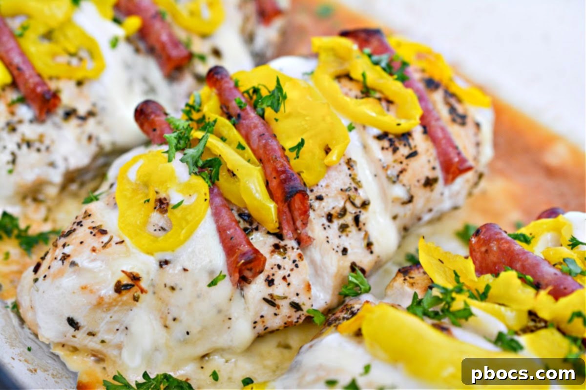 Antipasto-Loaded Keto Hasselback Chicken 6 Prepped Keto Hasselback Antipasto Stuffed Chicken in a baking dish