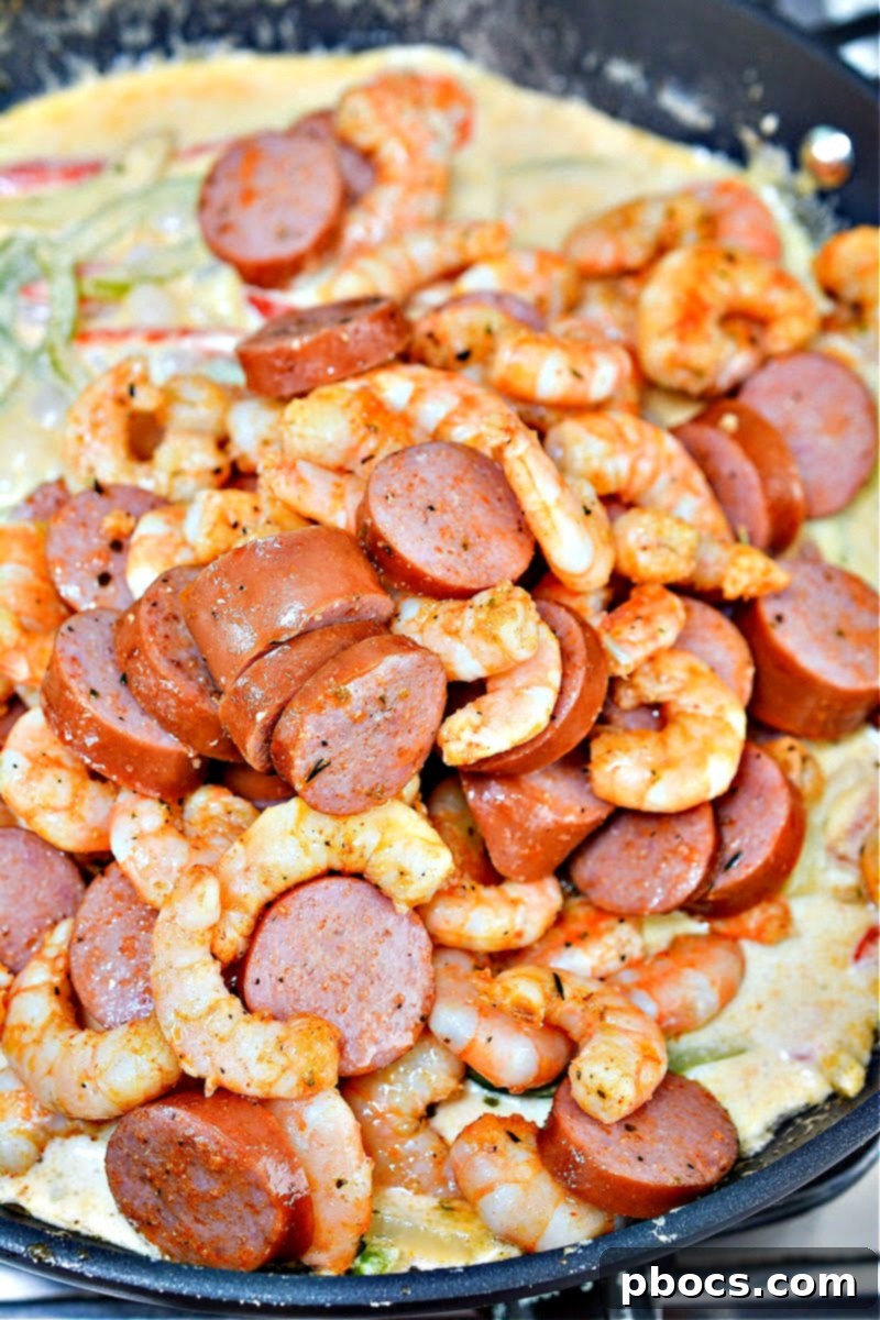 Creamy Spicy Keto Shrimp and Sausage Skillet