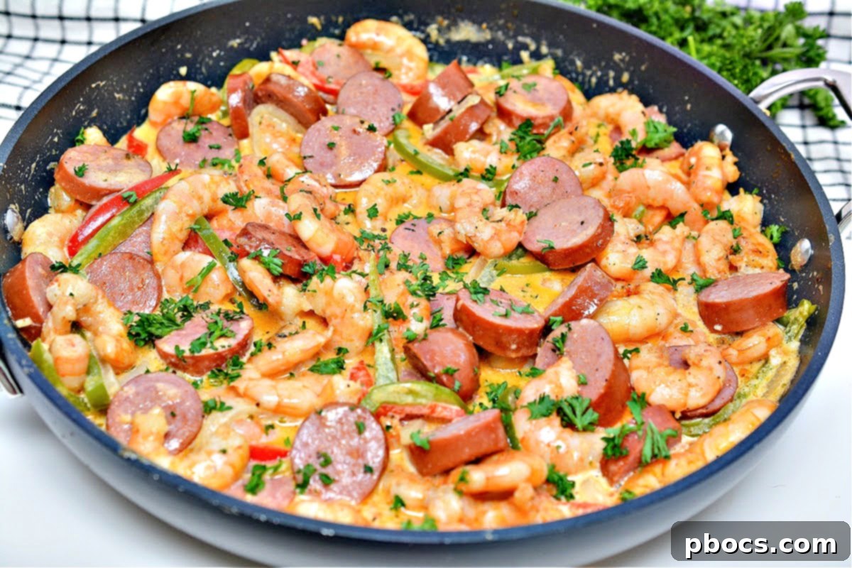 Creamy Spicy Keto Shrimp and Sausage Skillet