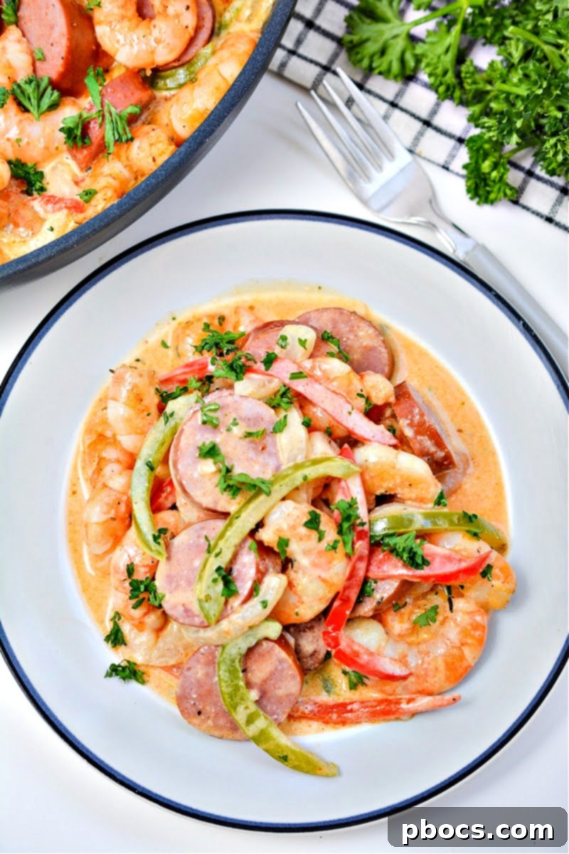 Creamy Spicy Keto Shrimp and Sausage Skillet