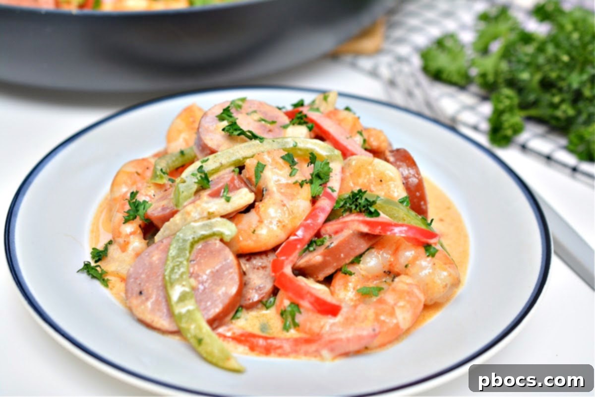 Creamy Spicy Keto Shrimp and Sausage Skillet