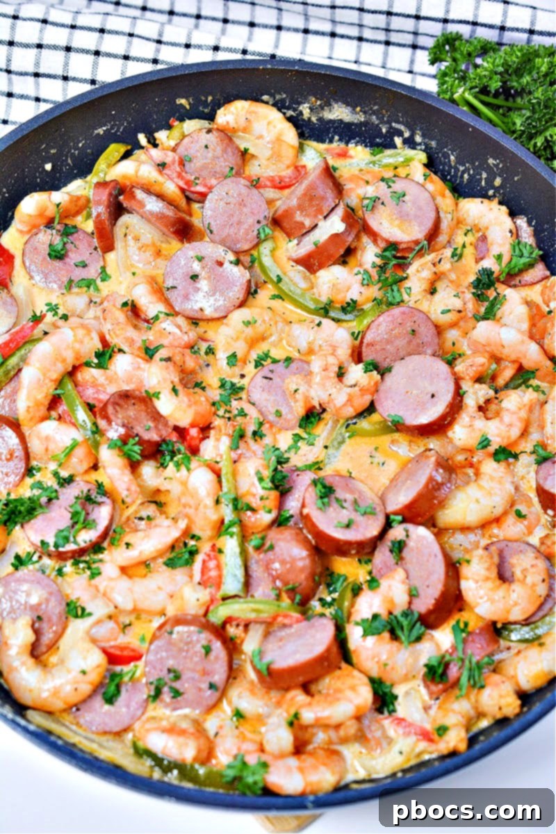 Creamy Spicy Keto Shrimp and Sausage Skillet