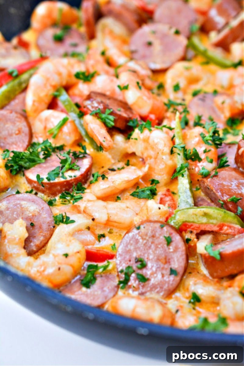 Creamy Spicy Keto Shrimp and Sausage Skillet