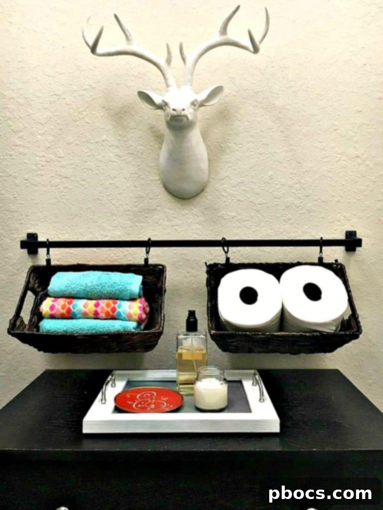 A charming corner of the bathroom with the organizer and decor