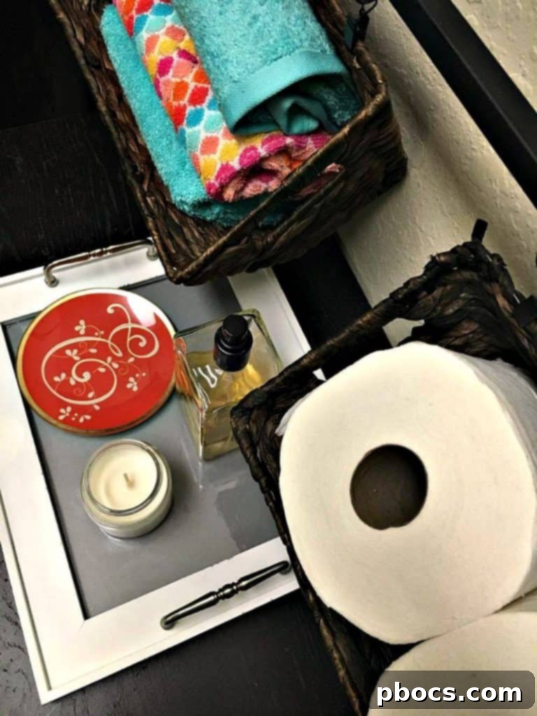 Materials laid out for the DIY bathroom organizer project