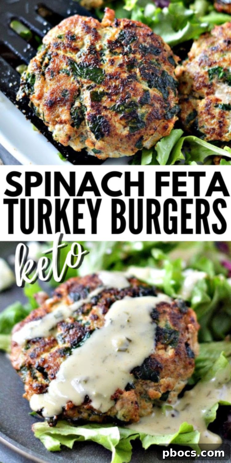 Pin for later: Keto Spinach Feta Turkey Burgers with recipe keywords