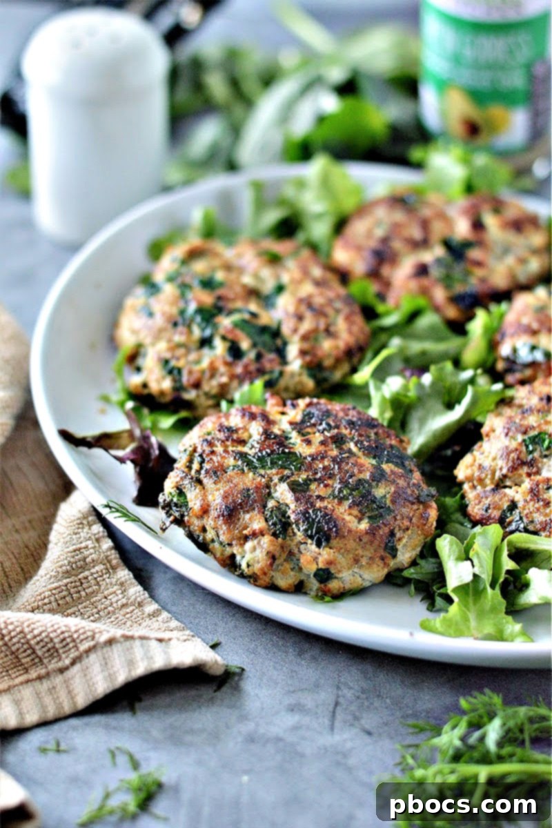 Close-up of chopped fresh spinach for Keto Spinach Feta Turkey Burgers