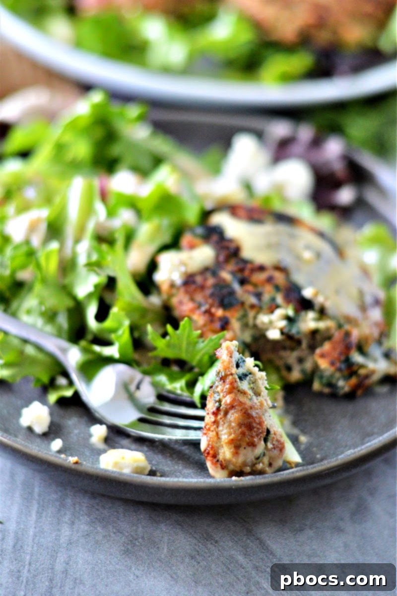 Keto Spinach Feta Turkey Burgers served with deviled eggs and salad