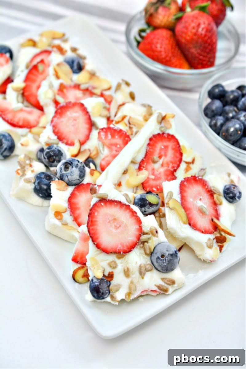 Delicious and healthy Keto Frozen Yogurt Bark with berries