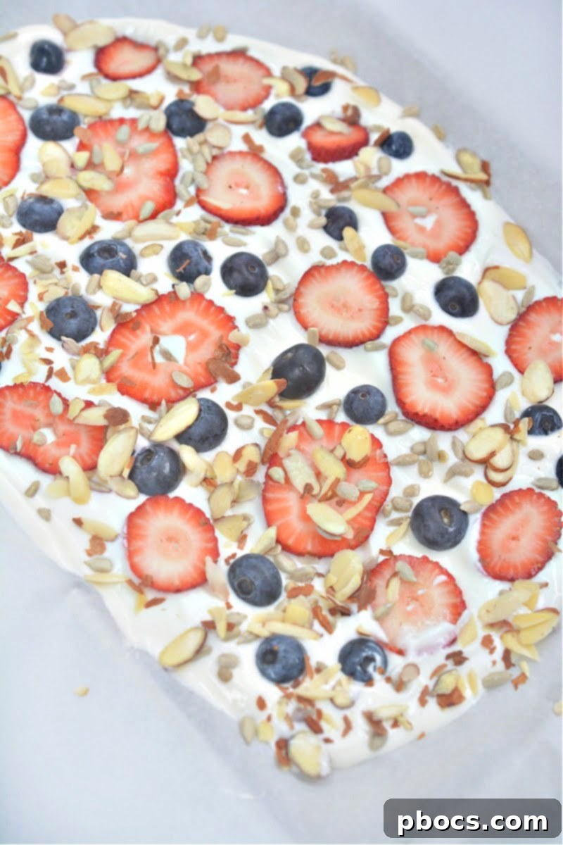 Frozen yogurt bark hardening in the freezer