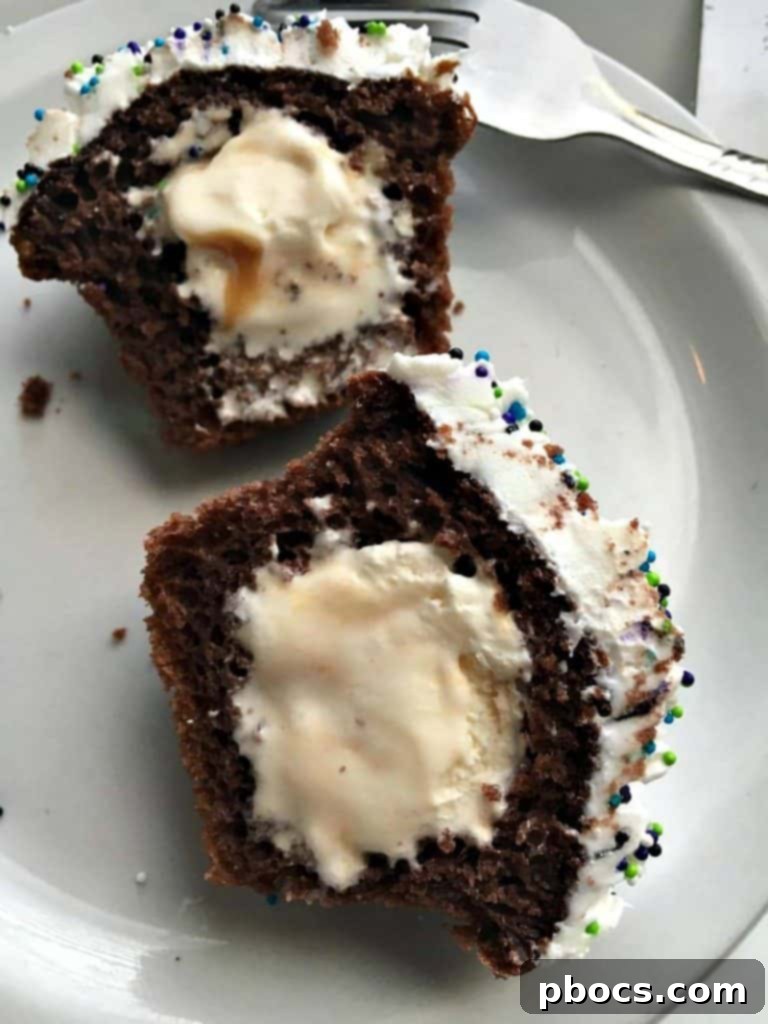 A platter of beautifully decorated Ice Cream Filled Cupcakes ready for a celebration