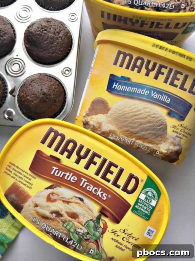 Close-up of an Ice Cream Filled Cupcake, revealing the creamy ice cream center before icing