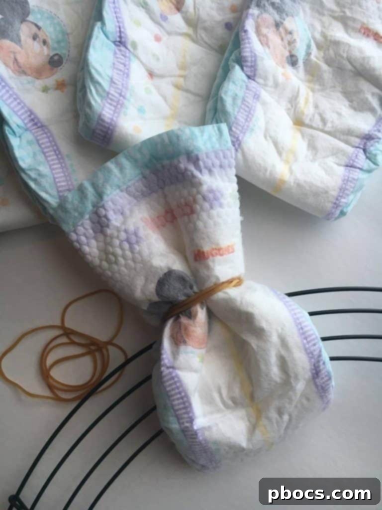 Diaper Wreath Base Completed with Rolled Huggies Diapers