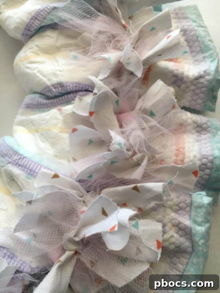 Fully Decorated Diaper Wreath with Fabric and Tulle Accents