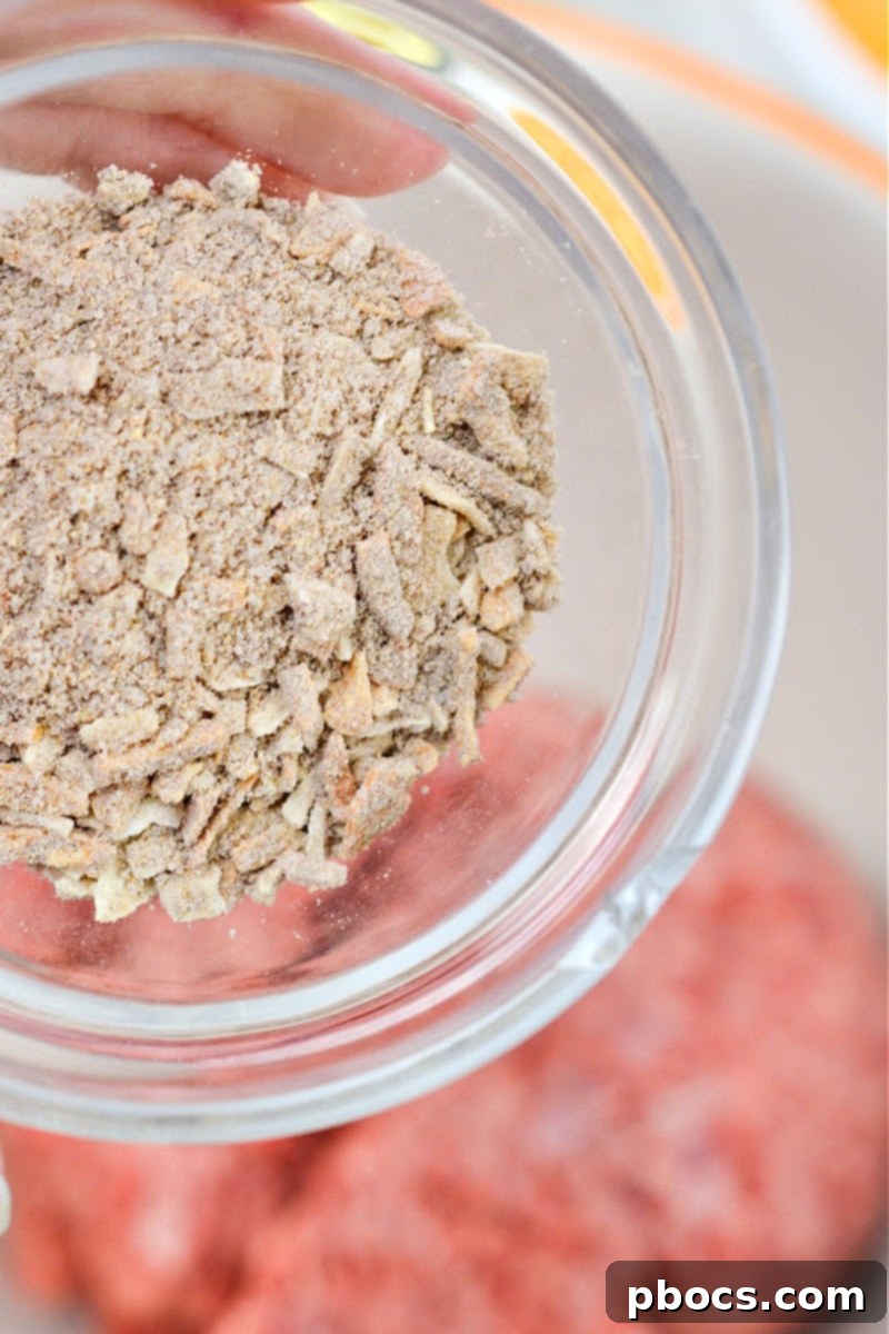 Dry Onion Soup Mix in a bowl, ready to season burgers