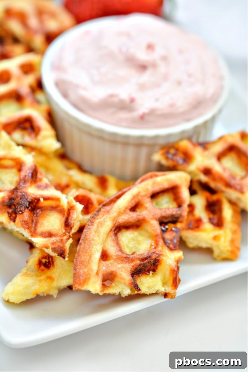 Strawberry Shortcake Chaffle Dippers with Keto Cream Dream 5 Keto Strawberry Shortcake Chaffle Chips and Dip