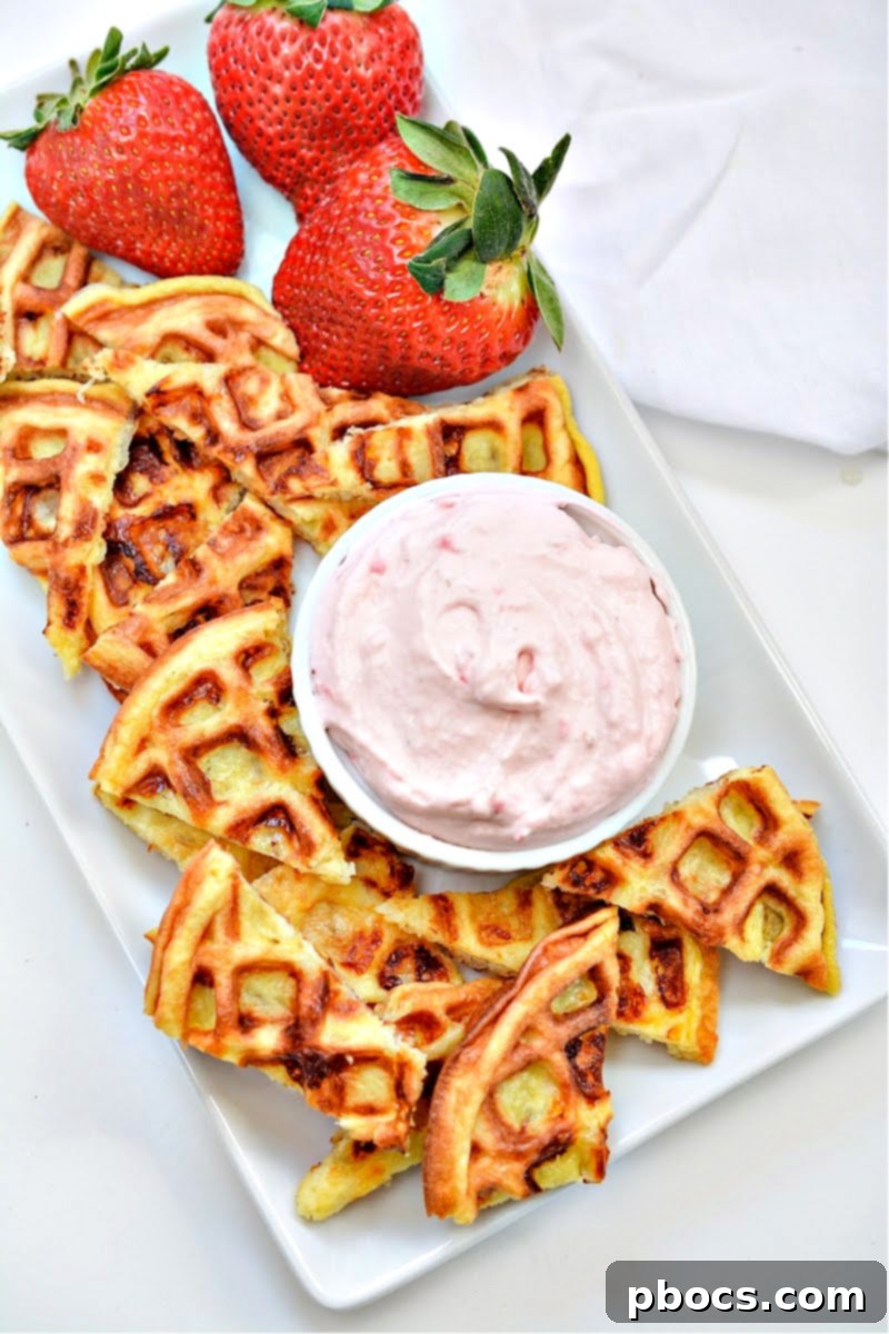 Strawberry Shortcake Chaffle Dippers with Keto Cream Dream 6 Keto Strawberry Shortcake Chaffle Chips and Dip