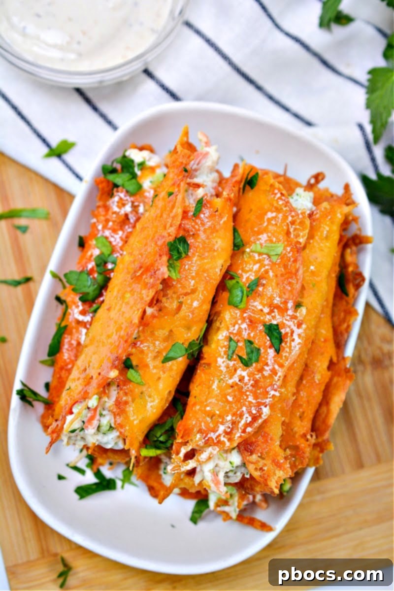 A plate of several keto chicken ranch roll ups, showcasing their golden-brown cheese wraps.