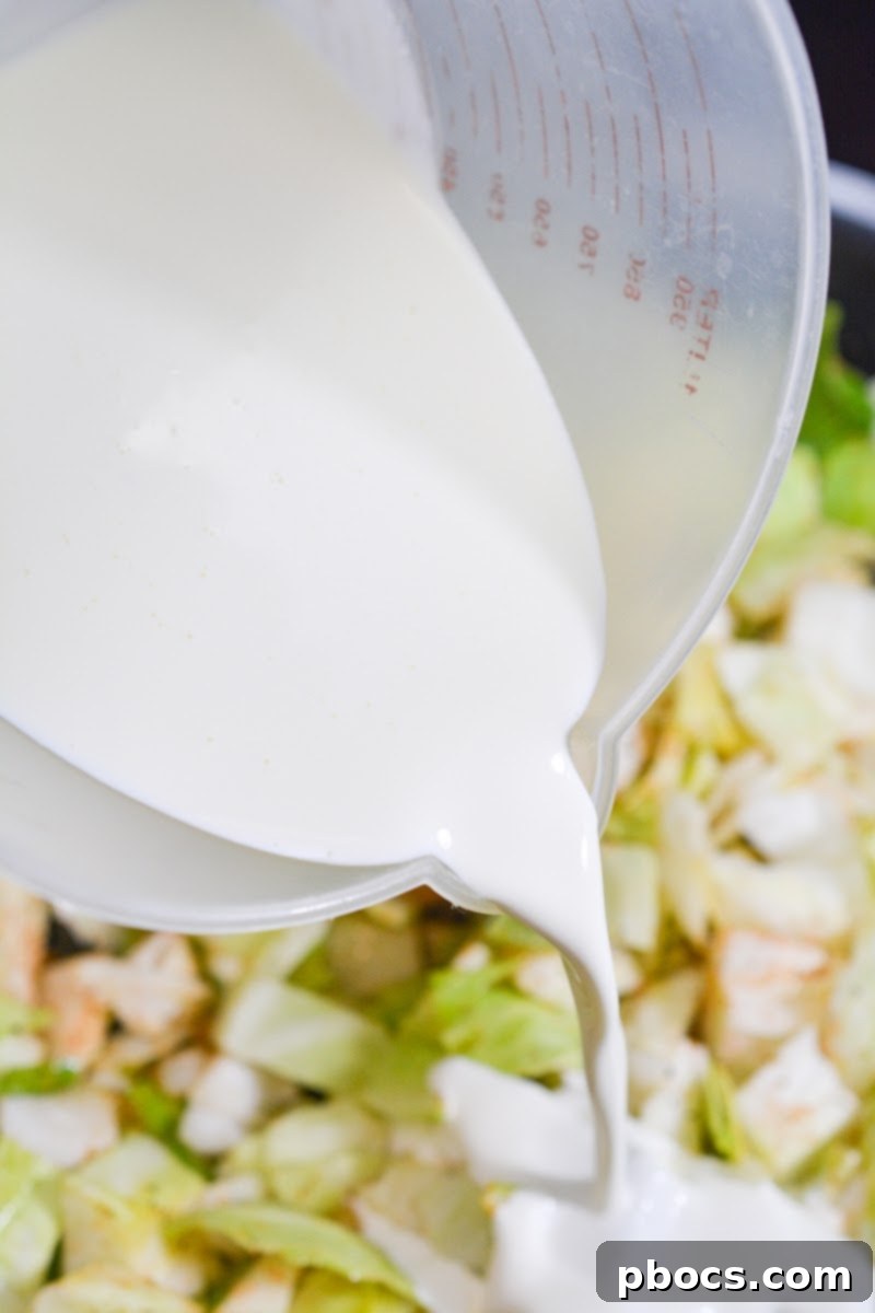 Adding cream to the skillet