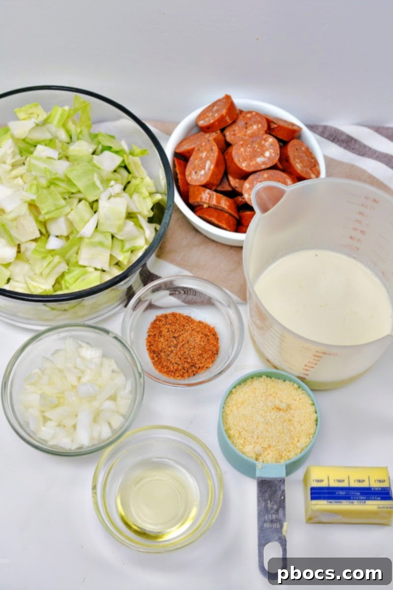 Ingredients to make Cajun cabbage alfredo