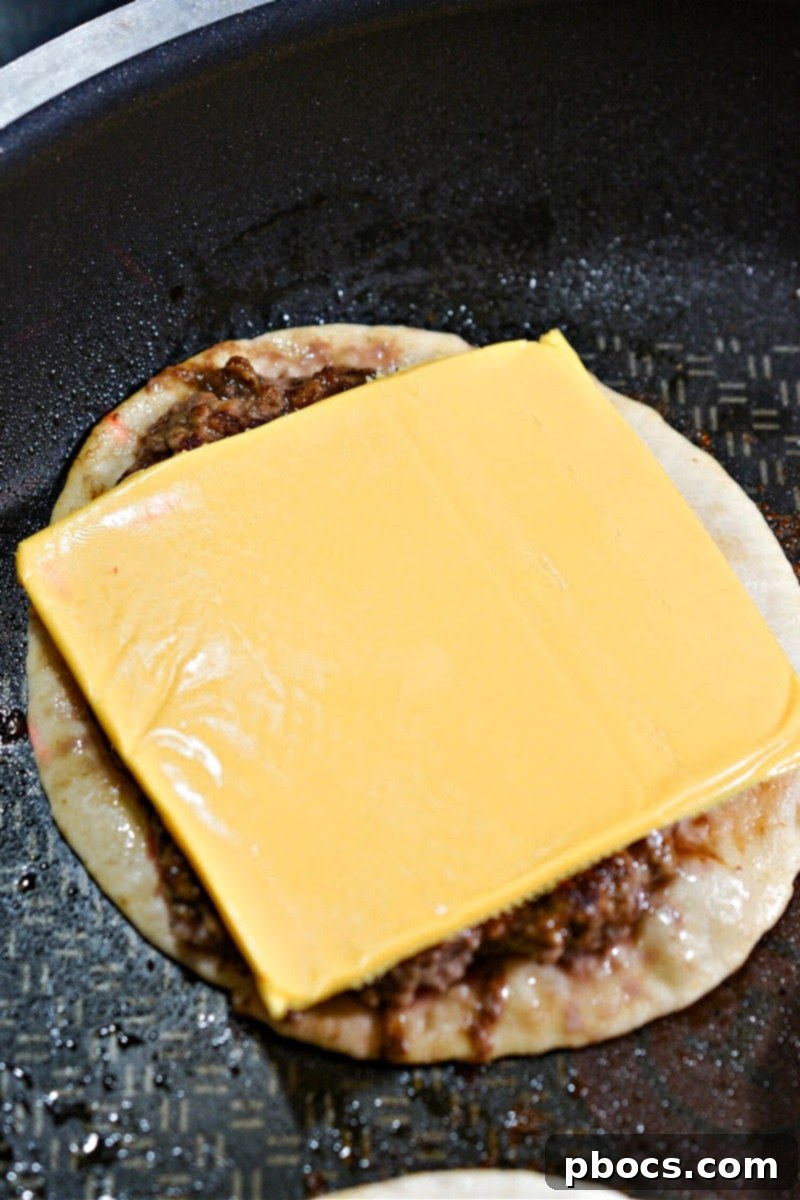 A burger with a slice of American cheese on it