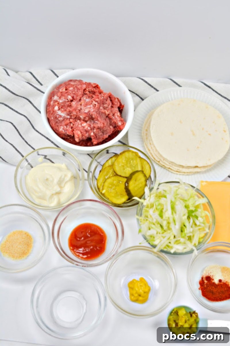 Ingredients that you need to make Keto Big Mac Smash Burger