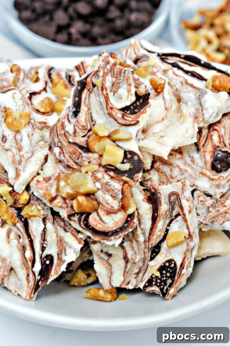 Keto Cottage Cheese Freezer Bark 5 A close-up of a broken piece of Keto Frozen Cottage Cheese Bark