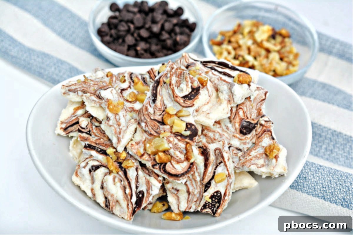 Keto Cottage Cheese Freezer Bark 8 Ingredients for Keto Frozen Cottage Cheese Bark including cottage cheese, chocolate chips, walnuts