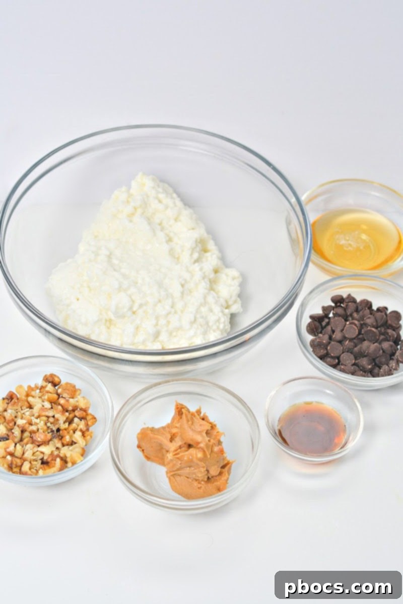 Keto Cottage Cheese Freezer Bark 9 All ingredients laid out for Keto Frozen Cottage Cheese Bark recipe