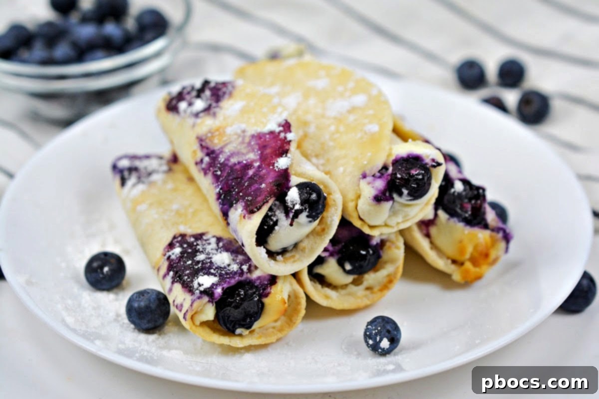 Crispy Keto Blueberry Cream Cheese Roll-Ups on a simple white plate