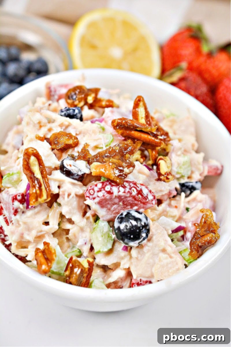 Low-Carb Mixed Berry Chicken Salad With Candied Pecans